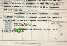 Reporte de la compañía "El águila" del pozo 2 Poza Rica en 1926